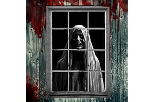 KIYTARBOO Halloween Window Cover, Scary Halloween Haunted House Window Clings,Scary Peeper Windows Prank, Halloween Window Decorations, Horror Curtains Garage Door Silhouette Decor for Indoor Outdoor Party