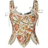 SCARLET DARKNESS Corset Tops for Women Renaissance Costume Floral Lace Up Boned Bustier with Zip