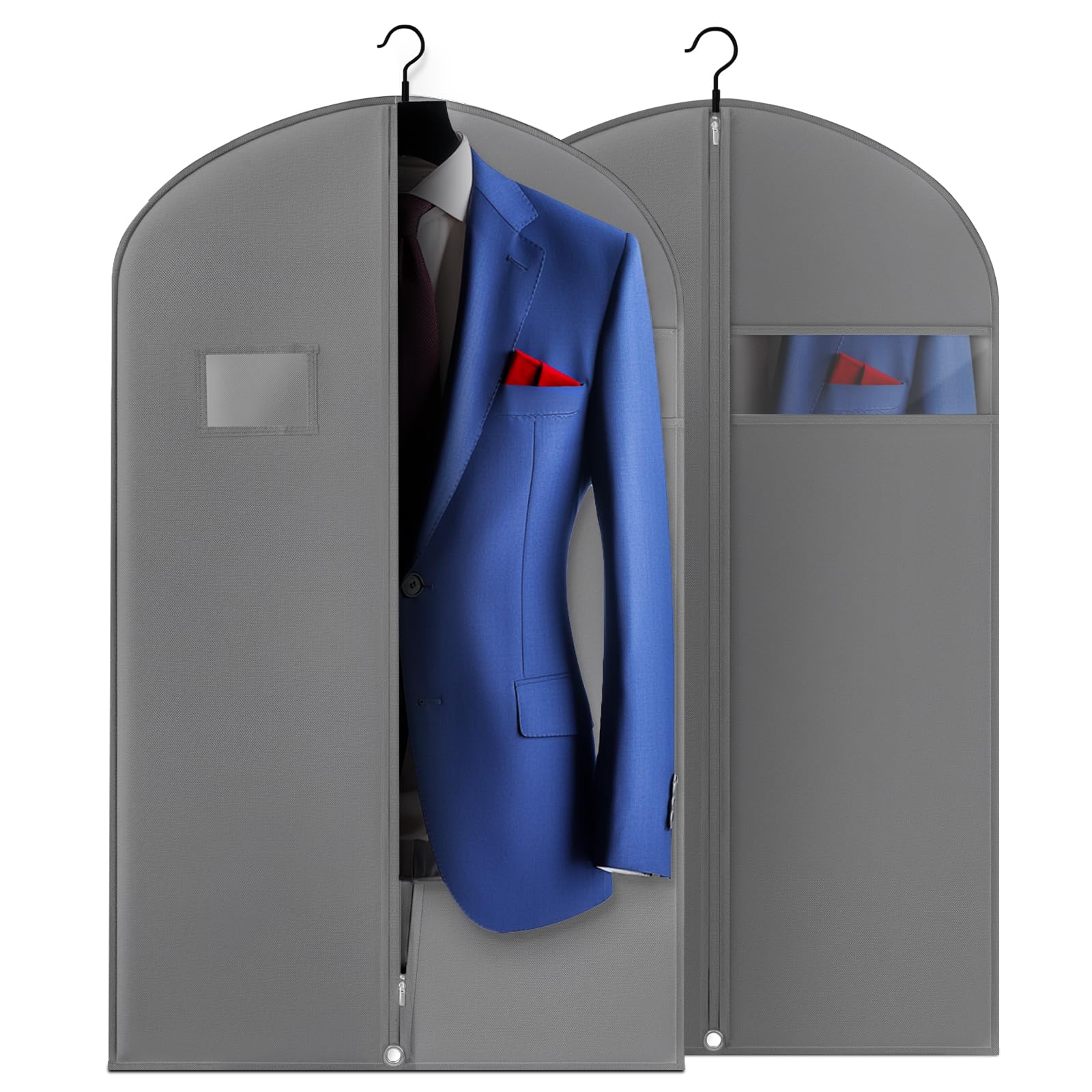 Photo 1 of 2 Pack 40-inch Suit Bag Garment Bag for Travel and Storage, Garment Bags for Hanging Clothes with Zipper and Visible Transparent Window, Gray