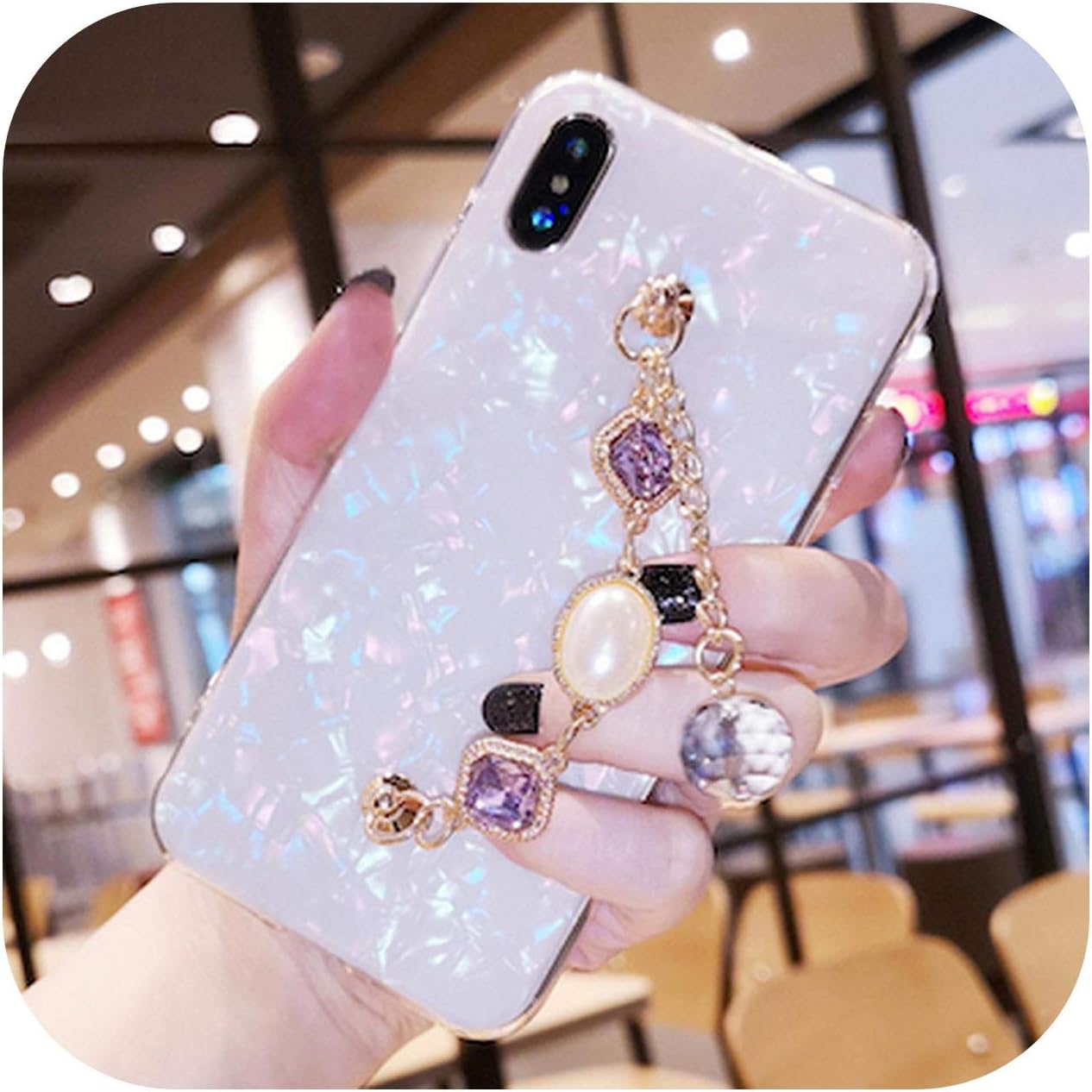 for iPhone 11 6s 7 8 X XS MAX XR for Samsung Galaxy s7 Edge s8 s9 s10 Plus Note 8 9 10 Diamond Chain Bracelet Shell Phone case -White-for Samsung note9