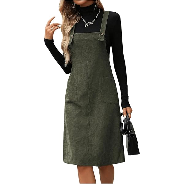 olive green corduroy overall dress Vineyard Green Solid Front Pockets Sleeveless Corduroy Overall Dress Probably Preppy