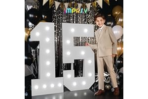 imprsv Marquee Numbers 15th Birthday Decorations: Large 4ft Light Up Numbers Balloon for Party Big Quinceanera Decorations 15th Year Old Girl Boy Anniversary Foam Board Wall Number 15
