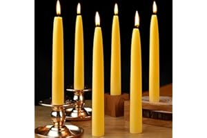 CAPANIEL 6 Pack Beeswax Taper Candles 8inch Smokeless Pure Beeswax Candle 8 Hour Burn Time Natural Beeswax Candlesticks Unscented Bees Wax Candle for Home Prayer