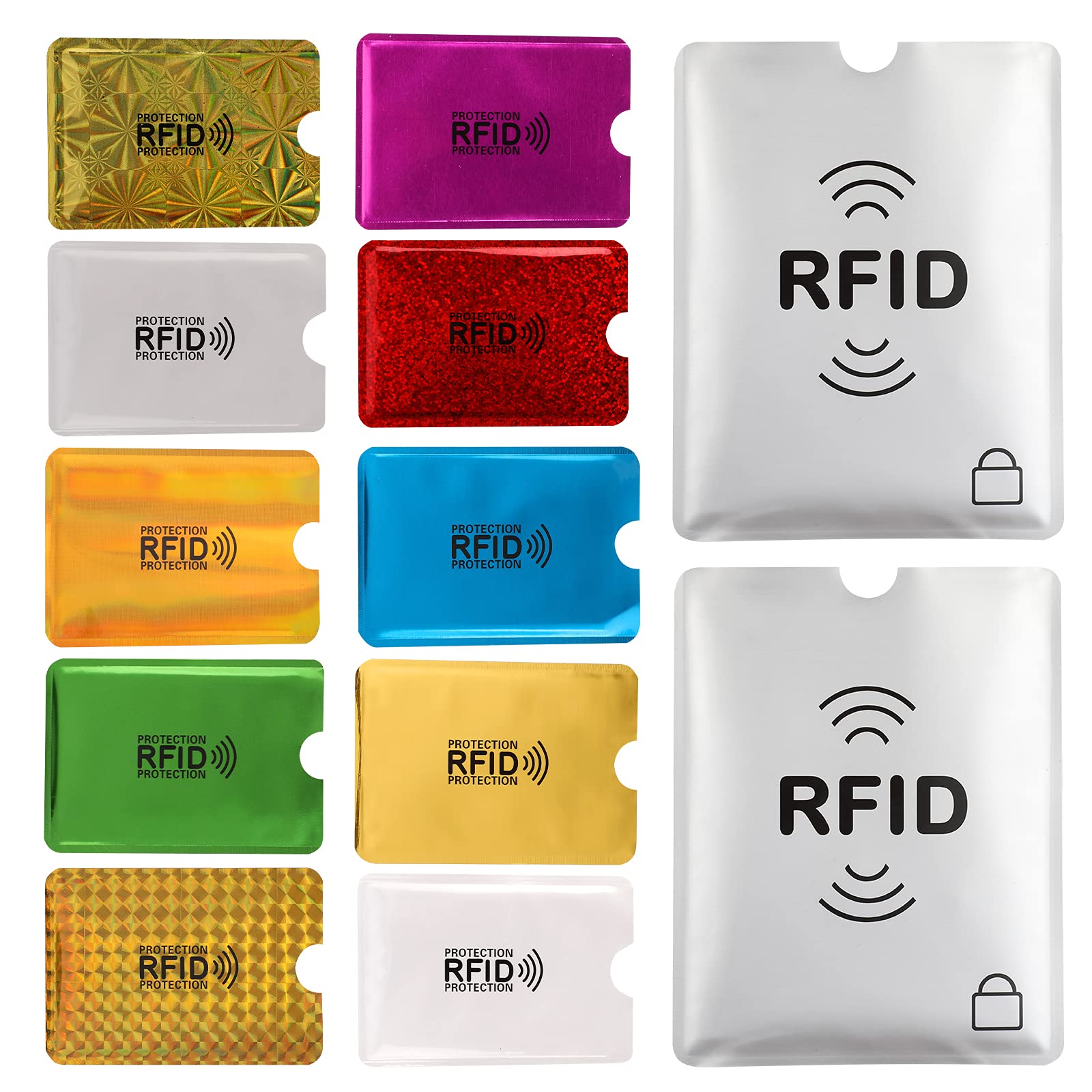 Photo 1 of Aigee 28 RFID Blocking Sleeves (24 Credit Card Protector Holders in 12 colors & 4 Passport Protectors), Identity Theft Protection Secure Sleeve for Credit Cards, Debit Card, 2pcs Clear Plastic Sleeve
