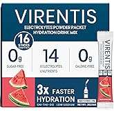 VIRENTIS 16 Sticks Electrolytes Powder Packets Sugar Free Hydration Packets, Liquid Daily IV Electrolyte Drink Mix for Rehydration with 8 Electrolytes & 6 Vitamins, 0 Calorie, Low Sodium, Watermelon