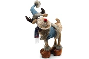 JUNHAO Christmas Reindeer Gnome Plush for Home Decor, Xmas Deer Elk Gnome Figurine Ornaments, Handmade Christ Moose Swedish Santa Decoration for Home Office Tabletop Blue