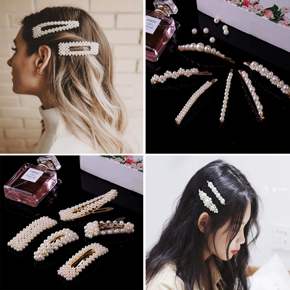 12 Pcs Pearl Hair Clips Large Hair Clips Pins Barrette Ties Hair for Women Girls Elegant Handmade Fashion Hair Accessories Pearl Hair Clips for Party Wedding Daily : Beauty