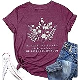 Women's Christian Bible Verse T Shirts Vintage Boho Wildflowers Graphic Short Sleeve Crewneck Floral Religious Tee Tops