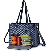 Ralnitote Laptop Tote Bag with Insulated Lunch Compartment for Women, PU Leather 15.6 Inch Work Bag, Elegant Computer Handbag, Versatile Business Tote for Office,Travel or Casual-Midnight Blue