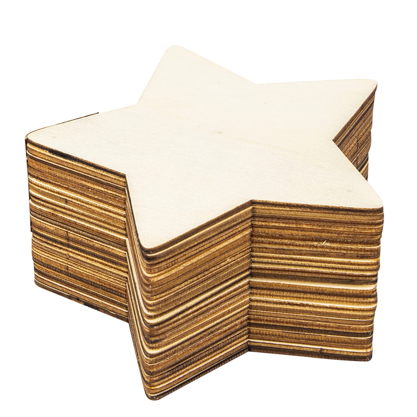 50 Pcs Unfinished Wood Pieces, 10x10cm Star Shape Blank Wood Natural Slices Wooden Stars Cutouts Coaster for Crafts, Painting, Coasters, Pyrography Art, Staining Burning, Christmas Decoration DIY