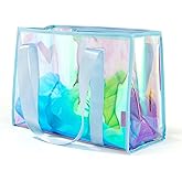 KUAK Iridescent Clear Beach Tote Bag for Women Girls Large Waterproof with Inner Zipper Pocket for Swim Pool Travel Vacation