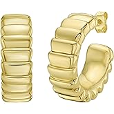 Floreo 14k Yellow Gold 22mm Ribbed Straight Edge C-Hoop Earrings