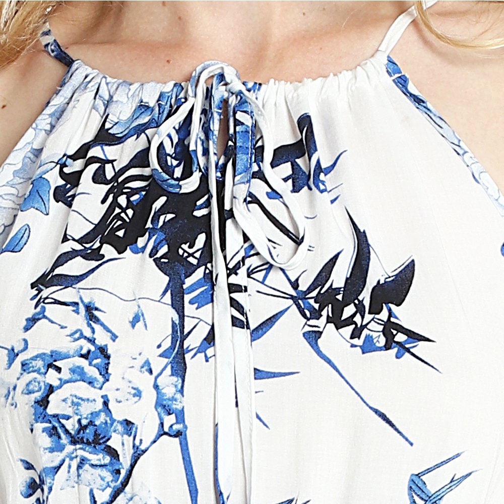 Zumine Women\'s Floral Print Halter Neck Split Summer Beach Maxi Dress (M, Blue)