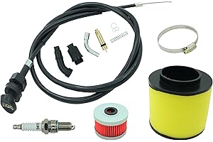 DABAZUALY Carburetor Choke Cable & Starter Valve Plunger Kit Fit for Honda Rancher 350 TRX350 2000-2006, Including TRX350 Air filter oil Filter with Oil Filter Spark Plug