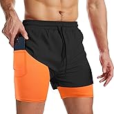 Surenow Mens 2 in 1 Running Shorts Quick Dry Athletic Shorts with Liner, Workout Shorts with Zip Pockets and Towel Loop