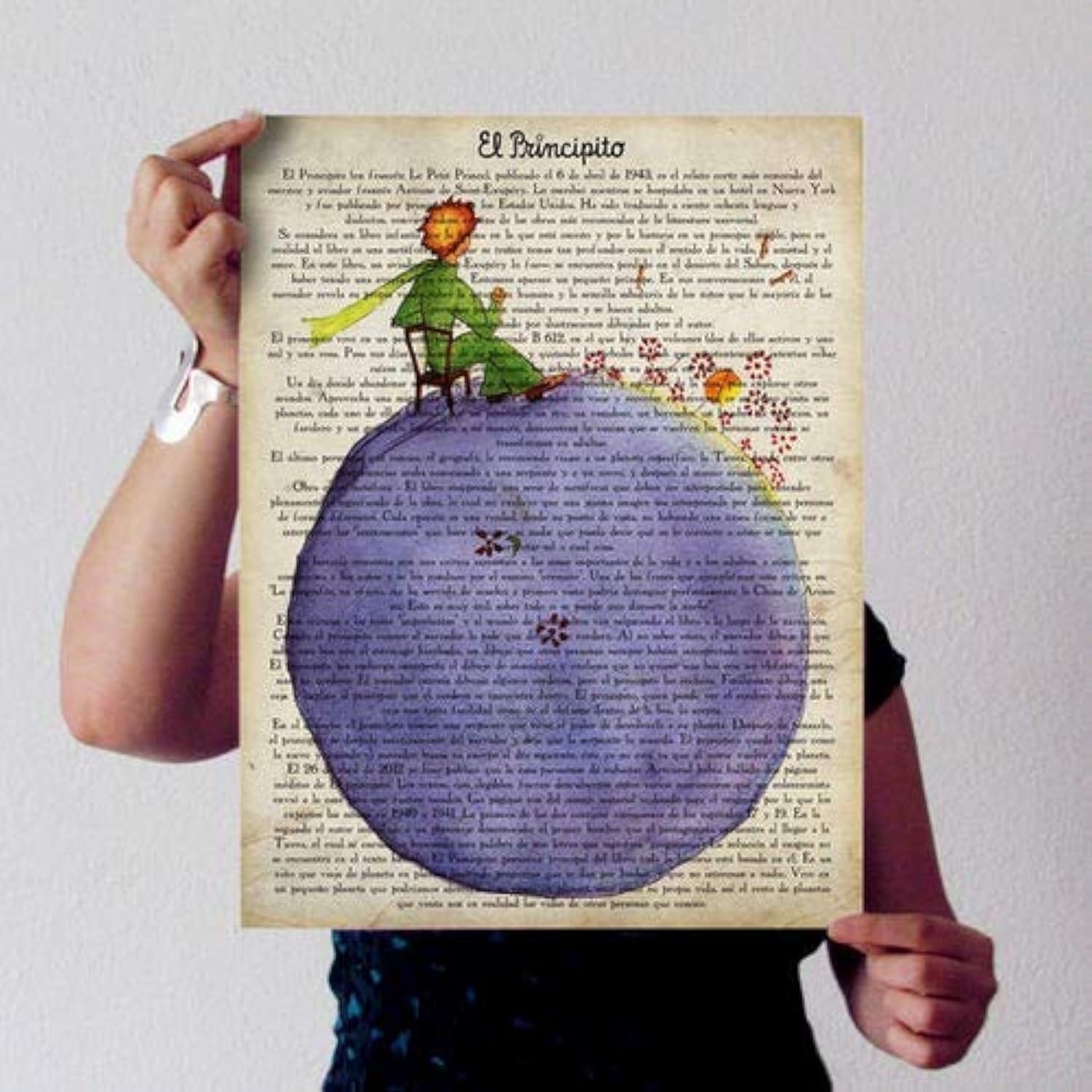 Nacnic Poster The Little Prince for young children. Principito sheet sitting on chair with definitions. Posters and illustrations for children's stories. A4 size