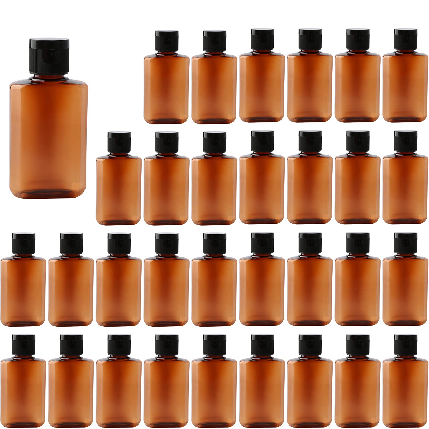 Travel Bottles 2 oz, Woaiwo-q Plastic Small Squeeze Bottles, Leak Proof Travel Size Containers With Flip Cap (32 Pack, Brown): Beauty
