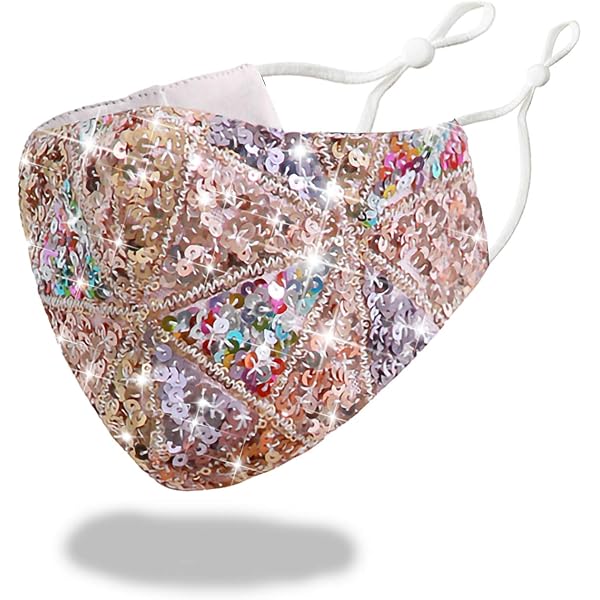 Maschera Viso Glamour Con Cristalli E Paillettes – Unisex, Tasca Per Filtro, Riutilizzabile