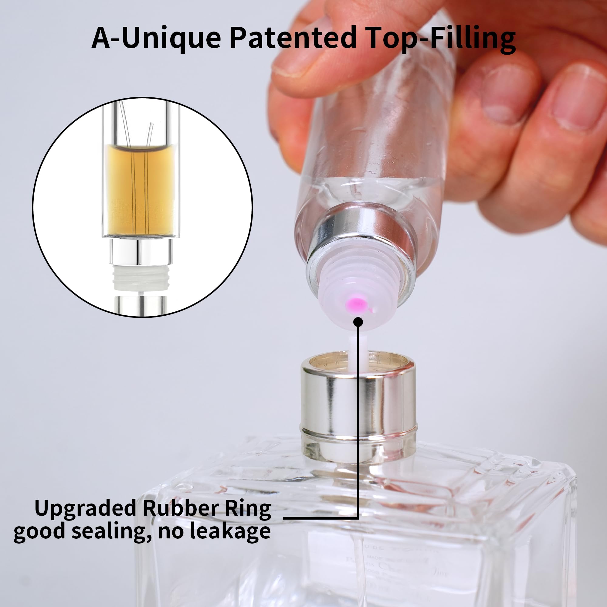 MUB Perfume Travel Refillable Atomizer Bottle 5ml Glass Overmolding Unique Top-Filling Leak-Proof Spray Bottle Atomizer Sprayer for Perfume Cologne Mini Travel Size Empty Pocket Portable