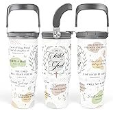 SANDJEST Christian Tumbler with Handle 30oz, Religious Gifts for Women, Inspirational Gifts for Her for Birthday Christmas Mothers Day, Stainless Steel Flip Straw Insulated Tumblers Coffee Travel Cup