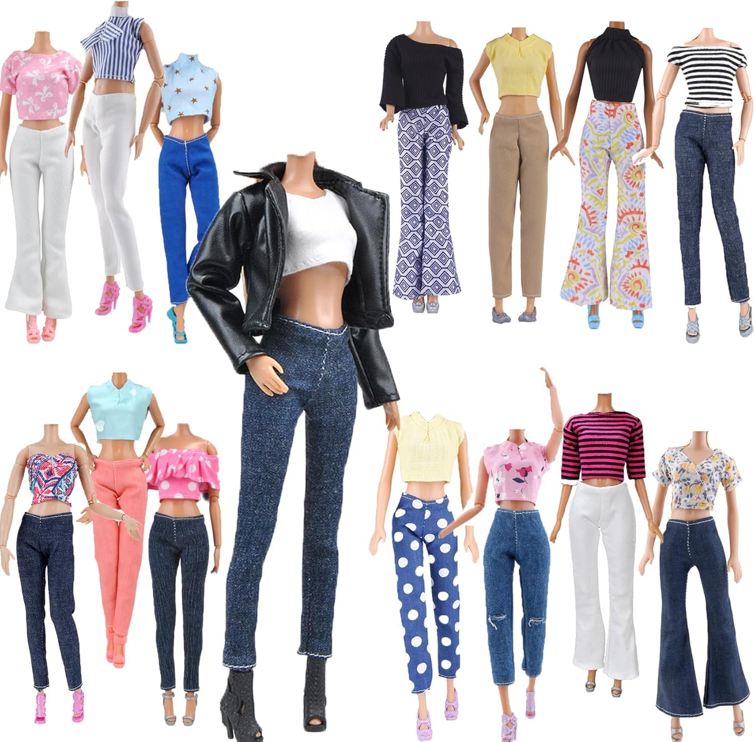 IMAGINE 5 Sets Fashion Casual Wear Clothes Outfit for 11.5 Inch Girl Doll 12” boy Doll Random Style(Leather Jacket + Casual Wear) (Girl Doll Leather Jacket)