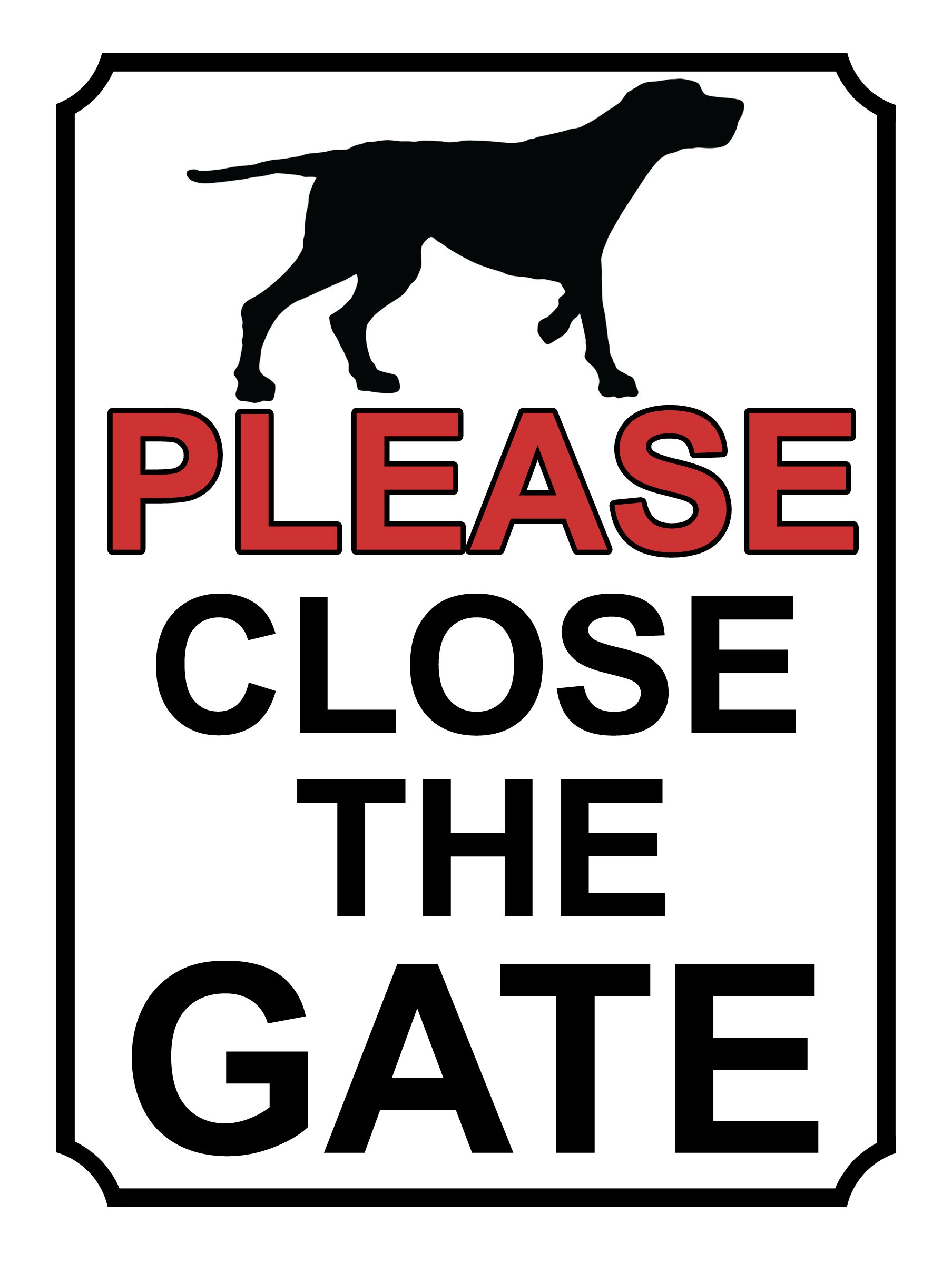 SHAWPRINT PLEASE CLOSE THE GATE DOG THEME METAL SIGN 200MM X 150MM (373H1)
