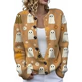 Halloween Sweaters for Women Cute Pumpkin Ghost Print Knit Cardigans | Halloween cardigan for women knitted sweater lightweight cardigan with witch and skull print,ideal for funny party