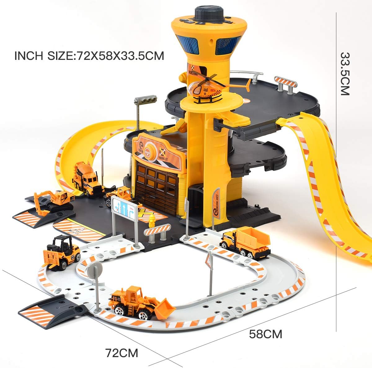 NEWRICE 3-Floors City Engineering Station Parking Lot Toy Set, with Lights & Sounds,1Helicopter+6pcs Metal Die-Toy cast Cars,Track,Garage,Electric Lift.for 3-6 Year Boys & Girls/Kids: Toys & Games