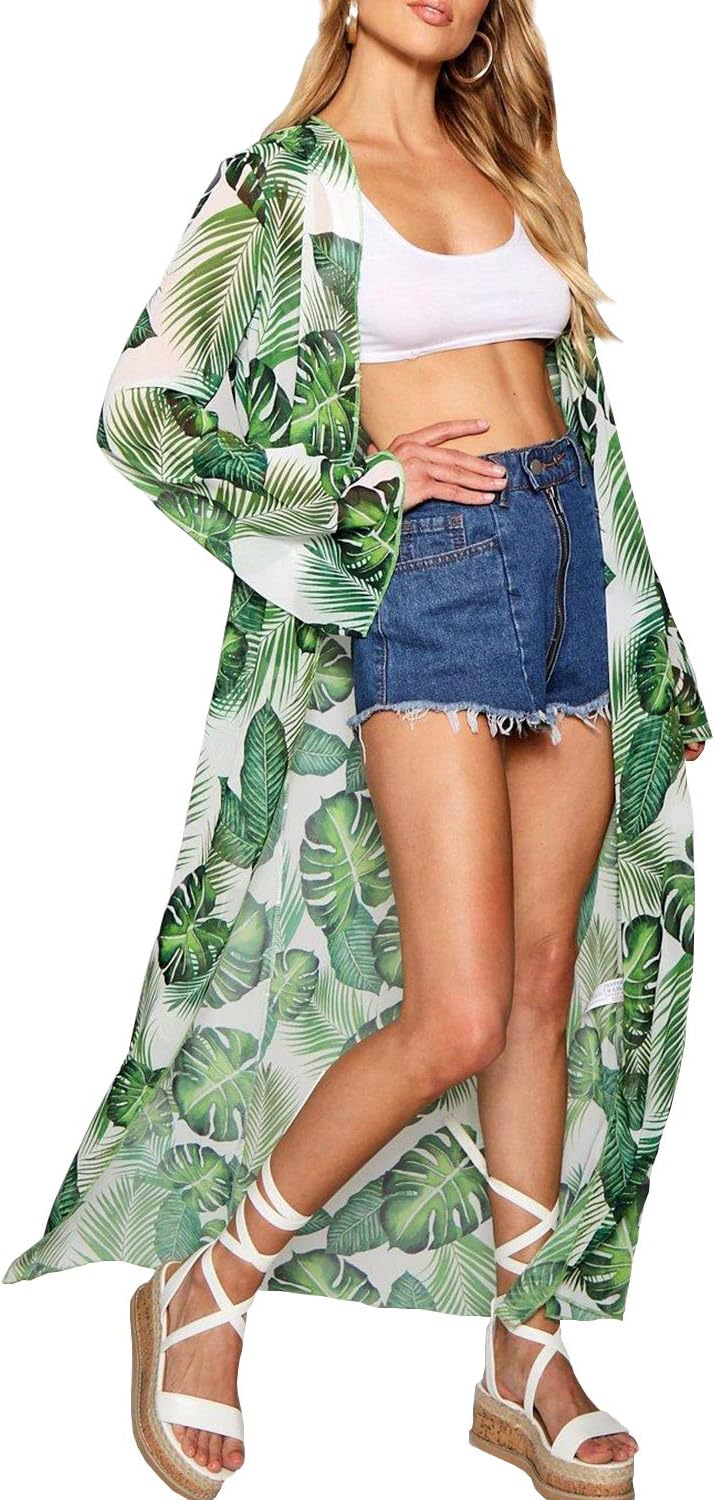 ChainJoy Women’s Chiffon Long Kimono Sheer Loose Cardigan Lightweight Breathable Cover ups