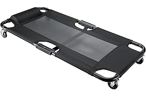 WORKPRO Foldable Mesh Creeper, 40-Inch Automotive Creeper with Padded Headrest and 4 Caster Wheels, 350 Lbs Capacity Rolling Garage Creeper, Black