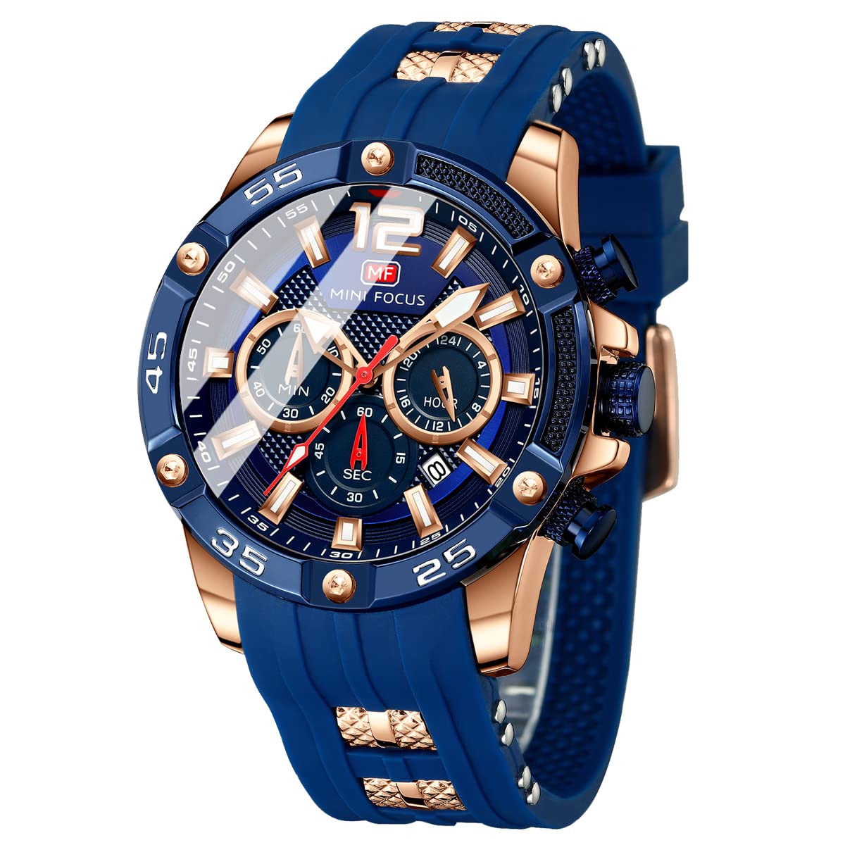 MF MINI FOCUS Quartz Watch Men Chronograph Waterproof Sport Man Watches Blue Analog Silicon Strap Fashion Wristwatch Men