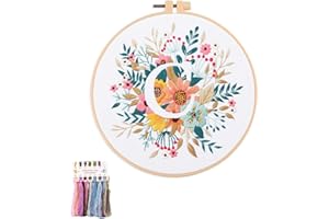 artcici Embroidery Kits Plant Flower Leaf English Letter Patterns for Beginners Adults, Full Range Embroidery Starter Kits Cross Stitch Needlework Supplies (Letter C)