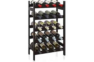 SMIBUY Bamboo Wine Rack, 20 Bottles Display Holder, 5-Tier Free Standing Storage Shelves for Kitchen, Pantry, Cellar, Bar (Bl