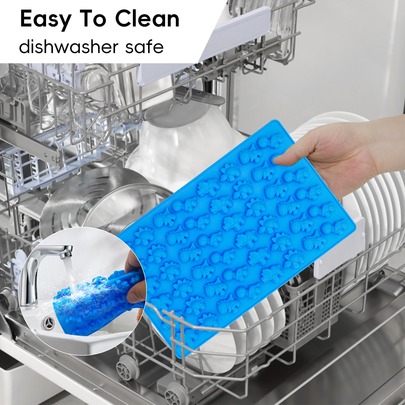 Gummy Candy Molds - Silicone Mini Gummy Bear/Dinosaur/Fruit Snack Molds for Kids With 2pcs Dropper,Non-stick and Bpa Free for Candy Chocolate Gummies Baking