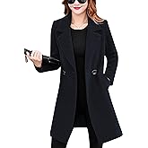 Tanming Womens Elegant Notched Collar Button Wool Blend Solid Long Pea Coat Overcoat