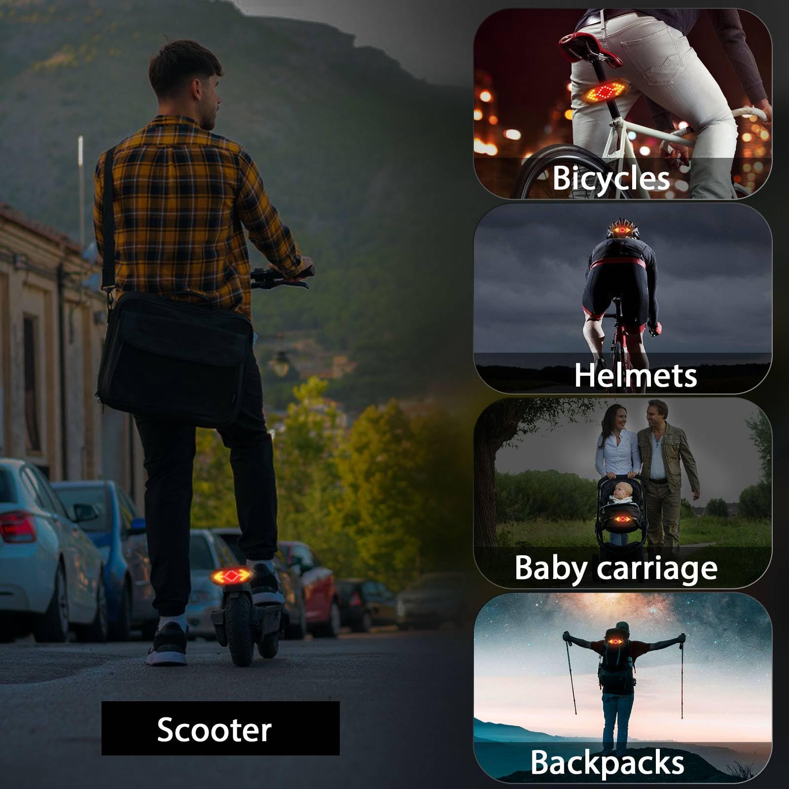 RUISHIKA E Scooter Turn Signal,Remote Control E Scooter LED Blinker/Tail Light Compatible with Max G30/Ninebot/Segway XIAOMI M365/Pro2/1S Series , Adjustable Direction Turn Signal Rechargeable