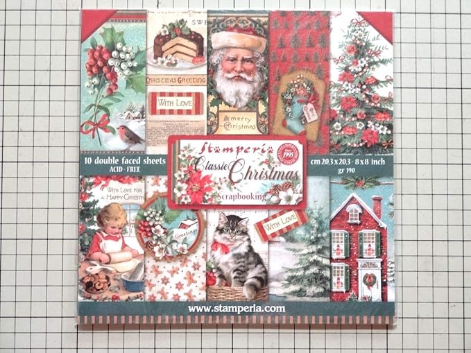 Amazon Stamperia8インチペーパーセットclassic Christmas クリスマス10枚パターンペーパースクラップブッキング コラージュ クリスマス雑貨 ホビー
