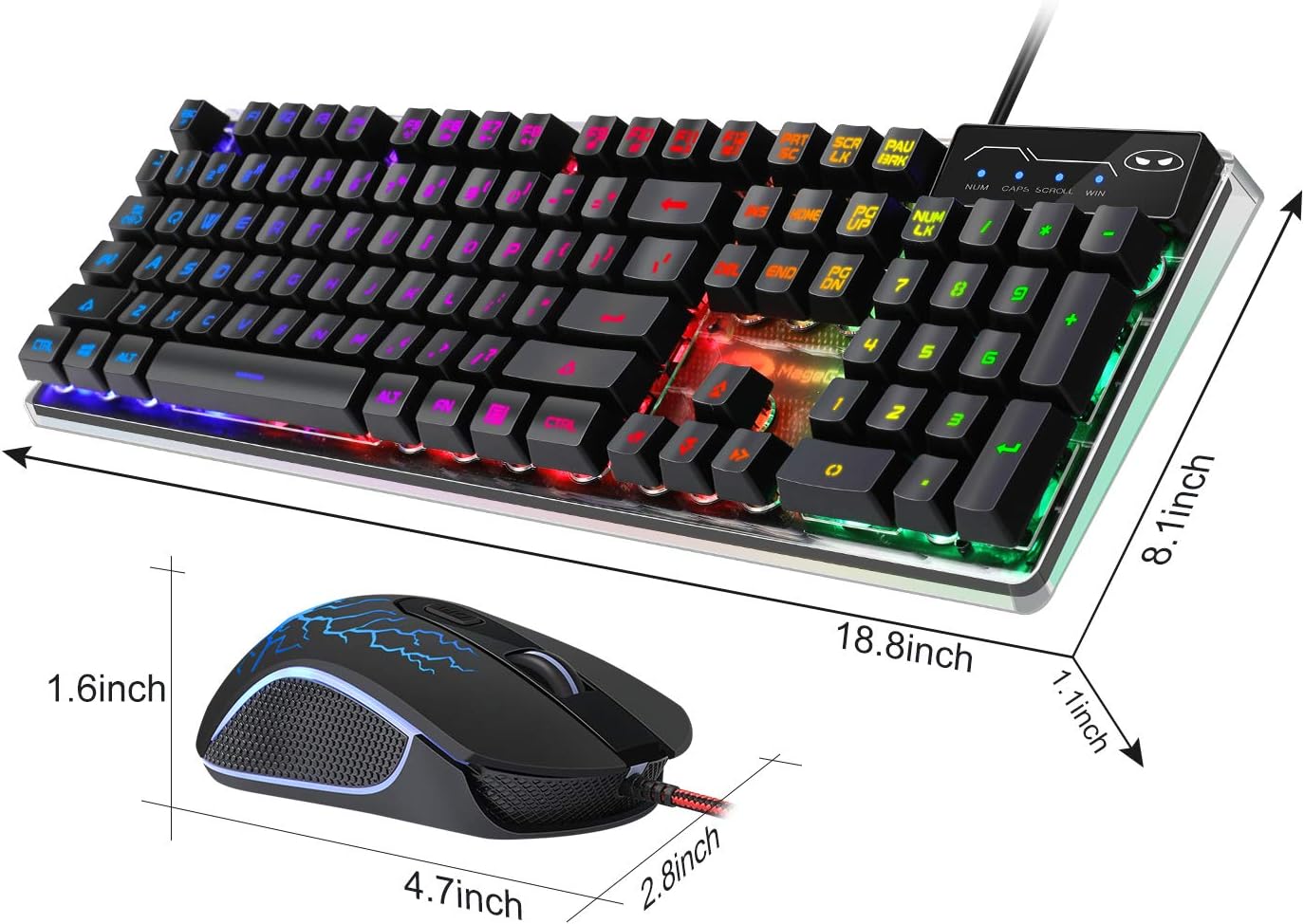 Gaming Keyboard and Mouse Combo, K1 LED Rainbow Backlit Keyboard with 104 Key Computer PC Gaming Keyboard for PC/Laptop: Computers & Accessories