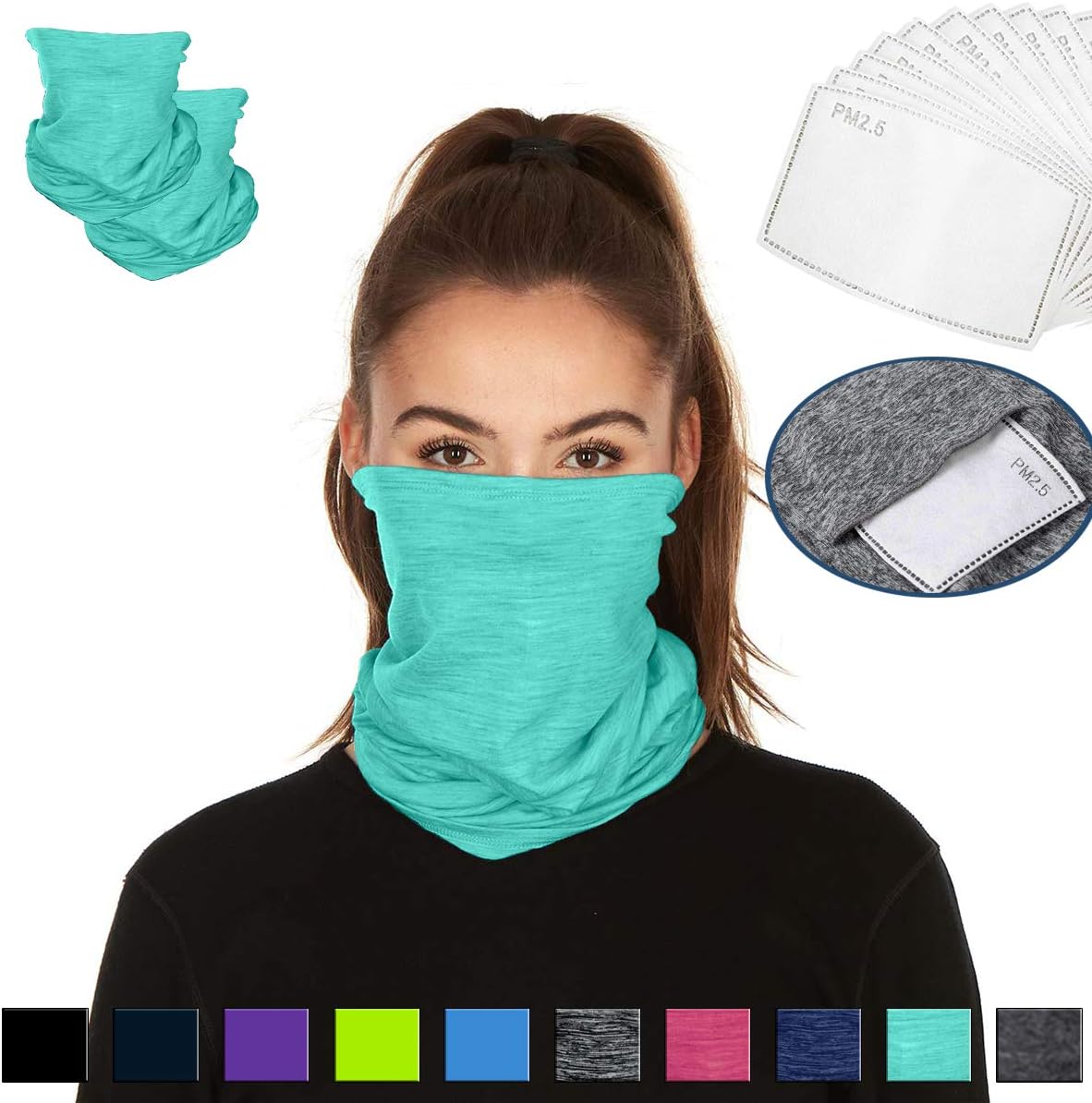 Scarf Bandanas Neck Gaiter with Safety Carbon Filters,Multi-purpose Neck Warmers For Men women Sports/Outdoors 17pcs