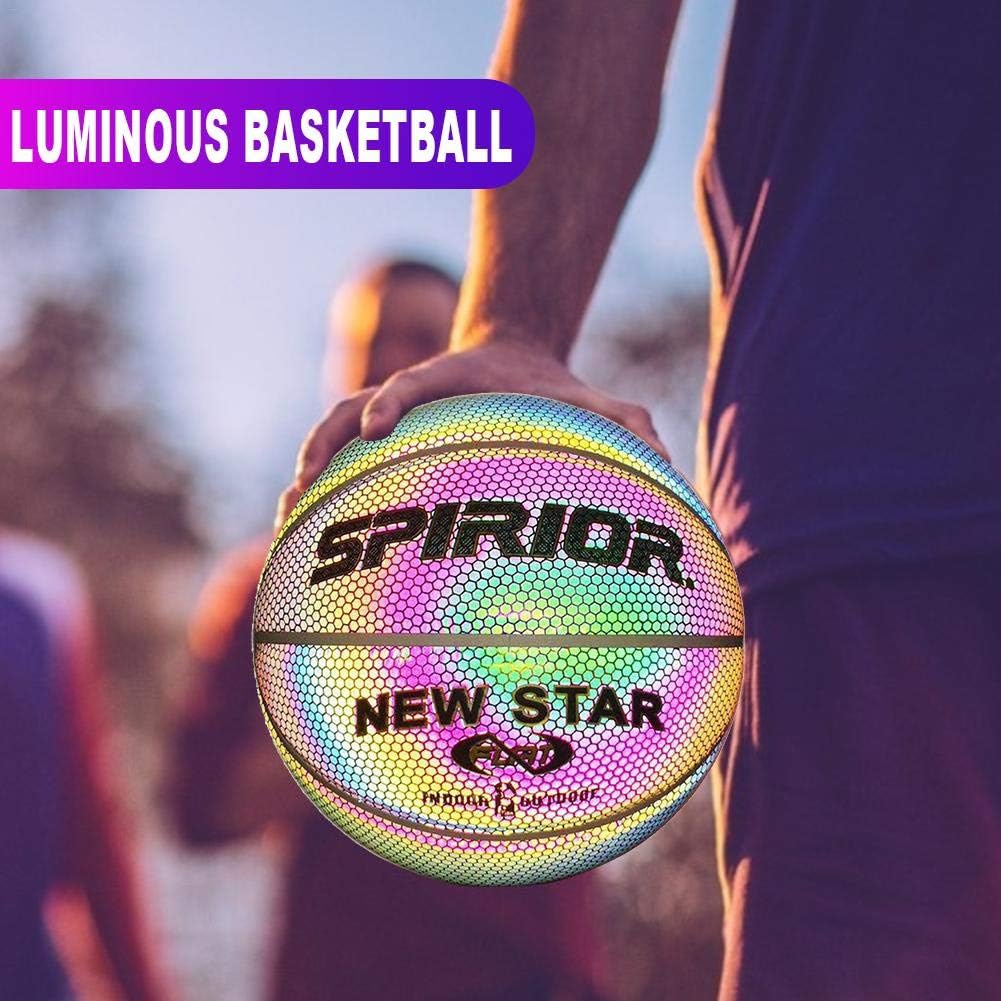 miju Light Up basketball,Holographic Glowing Reflective Basketball Lighted Flash Glow Basketball Perfect Night Game Toy Gift for Boys Kids Indoor Outdoor Use eco friendly