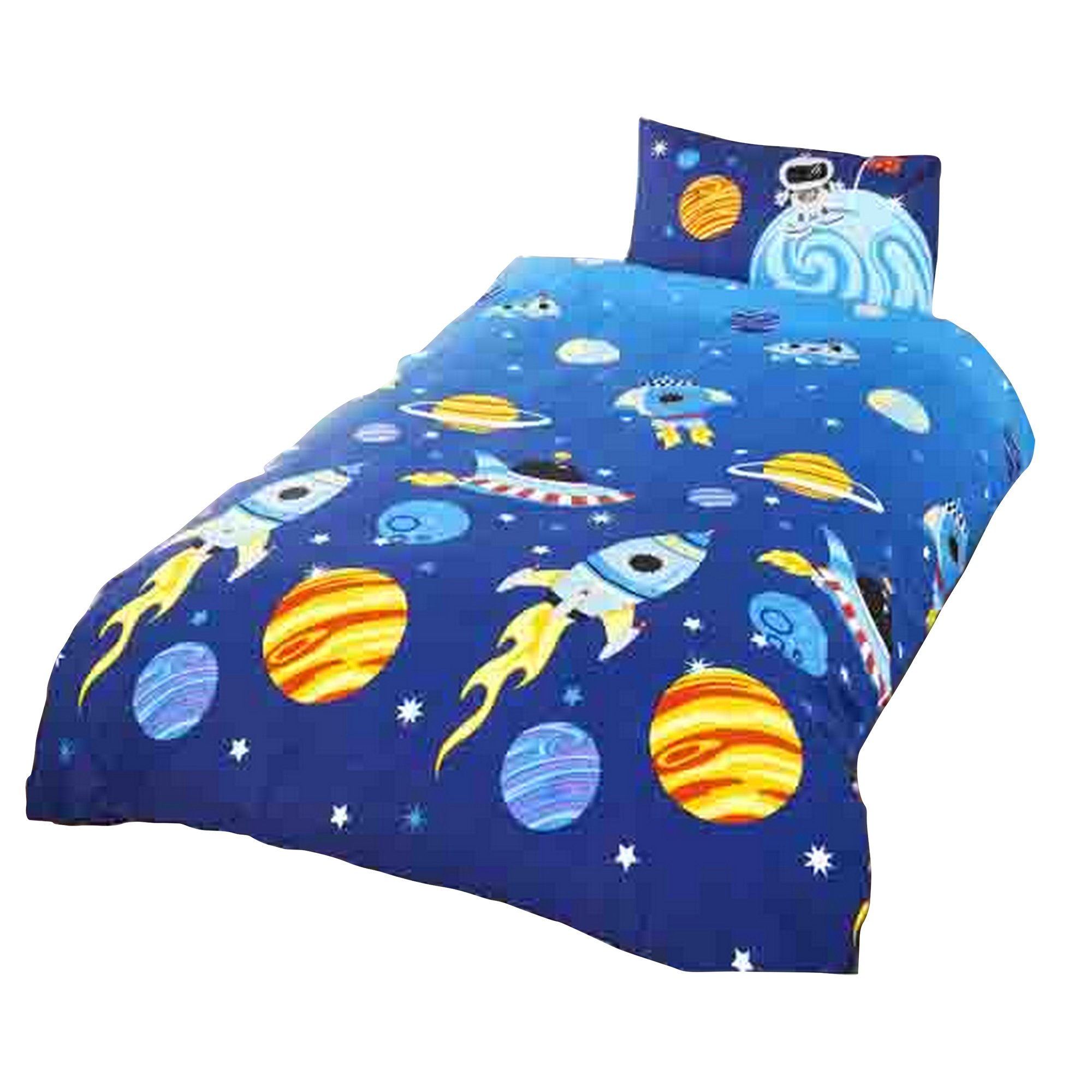Rapport Home Kids Space Adventure Duvet Cover Set | Rocket & Planet Design Single Bedding for Children | Soft, Durable, Easy Care & Fade Resistant | Blue