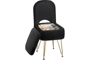 Greenstell Vanity Stool Chair with Storage and Folding Back, 13.4" L x15 W x 30.0" H Square Soft Ottoman, 4 Metal Legs with A