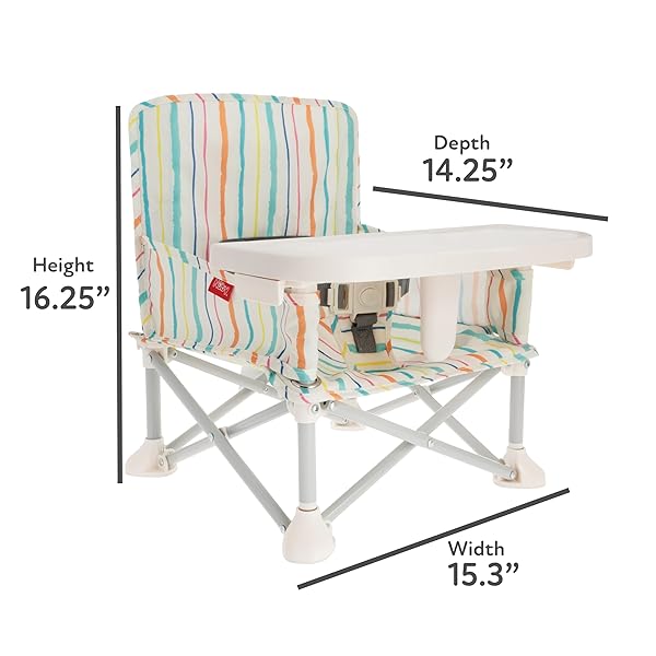 NUBY POP-UP BOOSTER SEAT WITH REMOVABLE TRAY – 6+ MONTHS – PORTABLE BOOSTER SEAT FOR FLOOR FOR INDOOR/OUTDOOR USE – 3-POINT SAFETY ADJUSTABLE STRAPS – SUMMER TRAVEL ESSENTIALS – STRIPES
