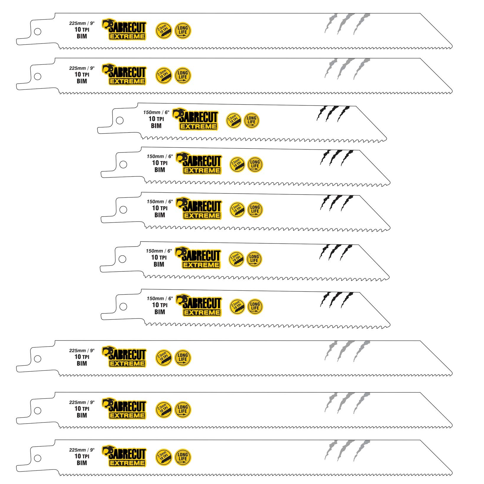 10 x SabreCut SCRSK10HF 150mm 225mm 10 TPI S922HF S1122HF Fast Wood and Metal Cutting Reciprocating Sabre Saw Blades