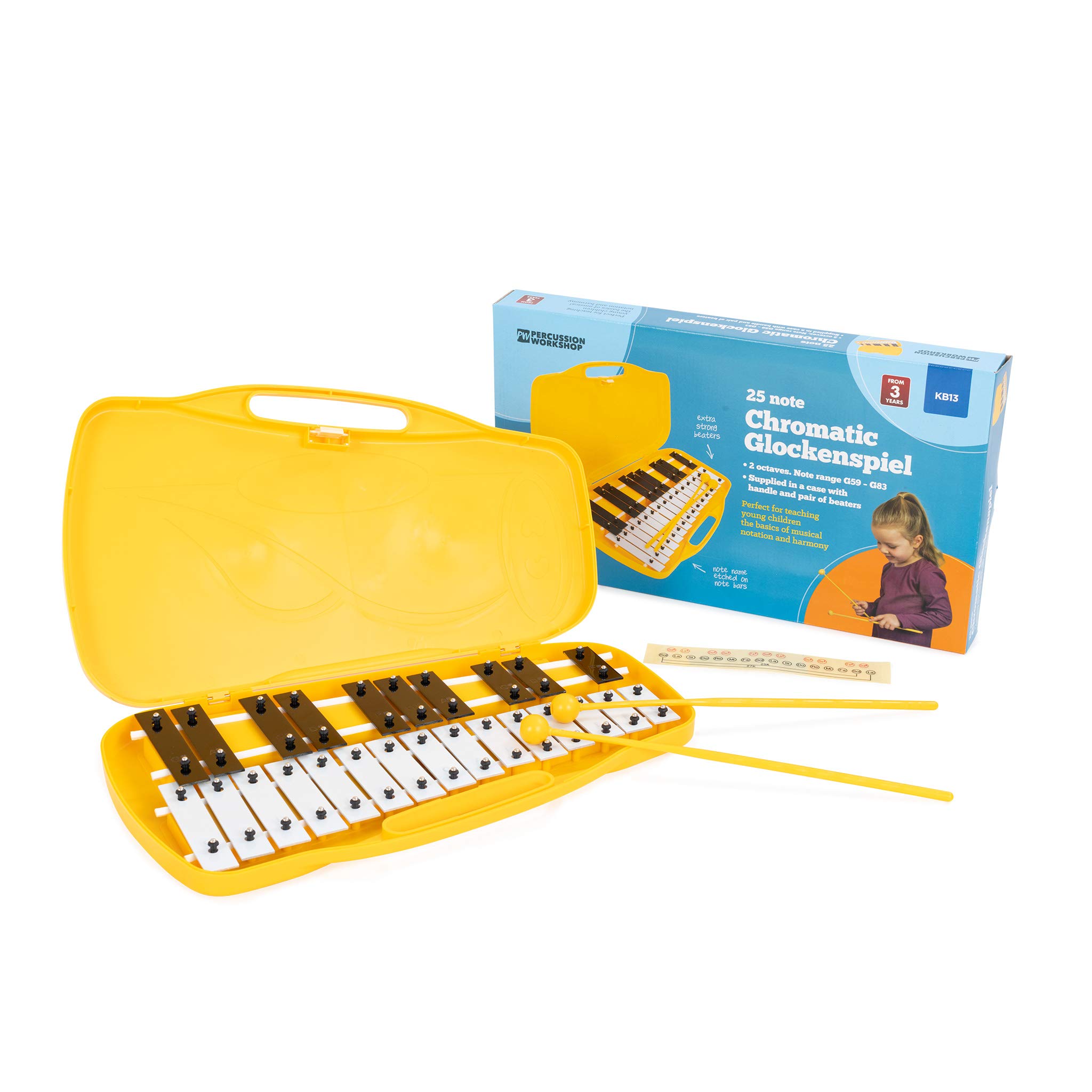 Percussion Workshop KB13 25 Note Chromatic Glockenspiel with Case & Beaters,Yellow