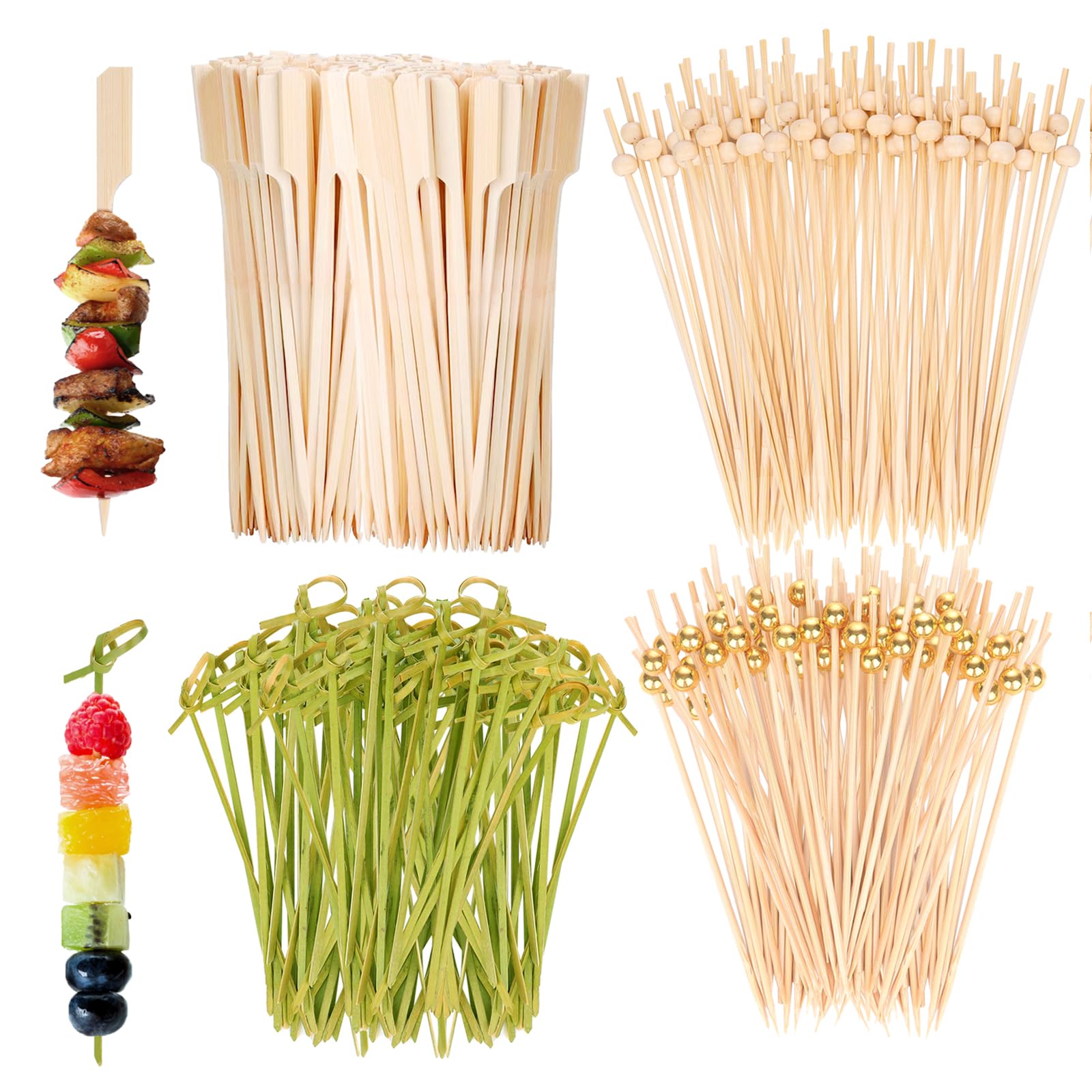 Photo 1 of 1000PCS Cocktail Picks, Sublaga 4.7" Eco-friendly Natural Bamboo Ball Food Picks,Drinks Party Fruit, Bamboo Gold Ball Food Sticks Charcuterie Boards Accessories (Natural and Golden, 1000 Pcs)