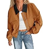 Tankaneo Womens Cropped Barn Jackets Zip Up Lapel Oversized Bomber Jackets Lightweight Trendy Casual Utility Short Coats