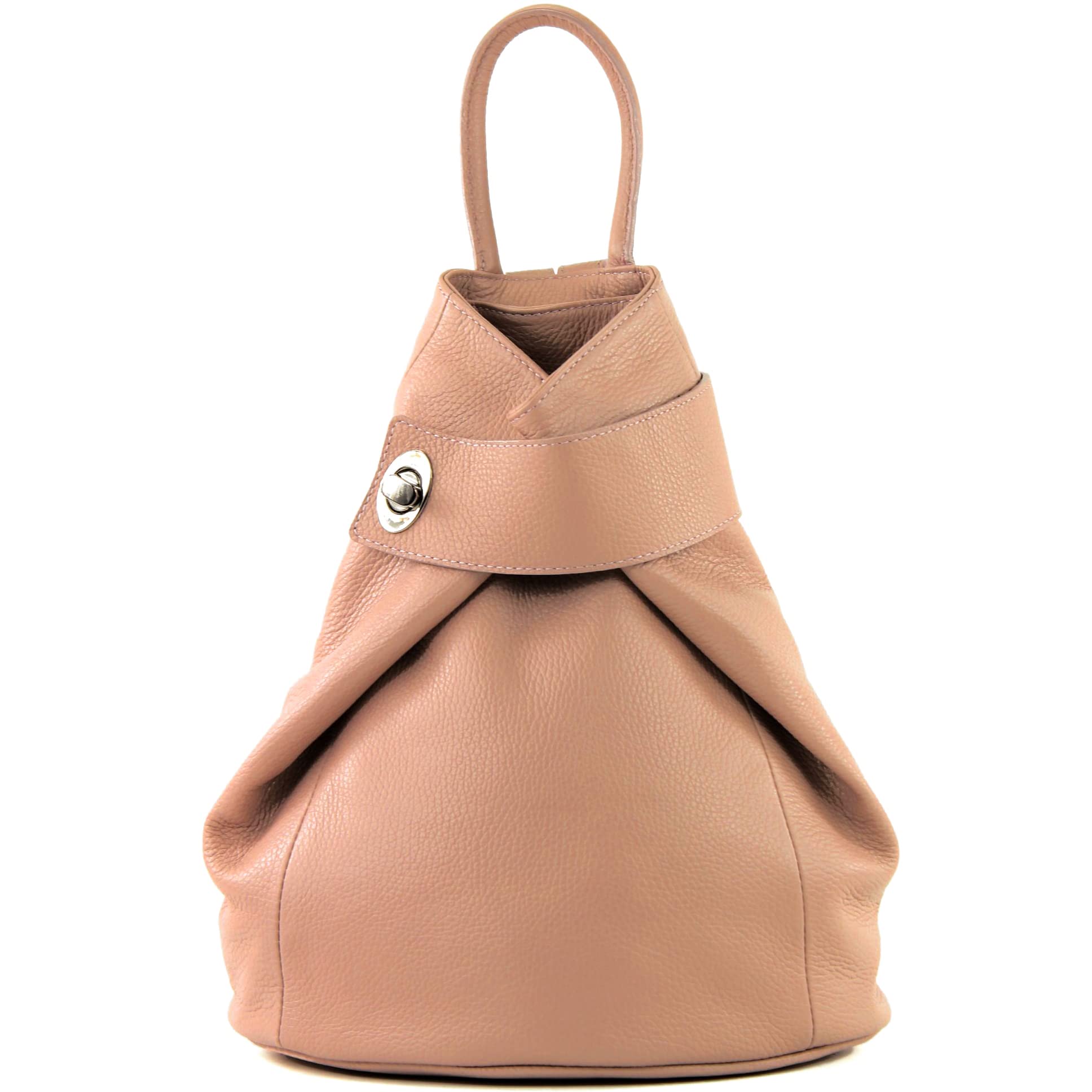 modamoda de - T179 - ital women backpack bag made of leather, Colour:Pink Beige dark