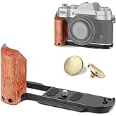LEFTFOTO X-T50 Retro Handgrip L-Shape Bracket Handle with Wooden Grip for Fujifilm X-T50 Camera,with Built-in Bottom Arca Quick Release Plate, with Shutter Button,Black