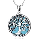 BETHZA Turquoise Tree of Life Necklace 925 Sterling Silver Genuine Turquoise Tree of Life Pendant Western Gemstone Jewelry Gifts for Mom Wife Her